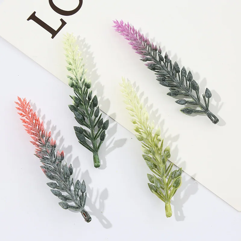 20 piezas ramas de pino de plástico artificial de 4 colores en stock para venta al por mayor, textura realista, ideales para decoración en macetas del hogar