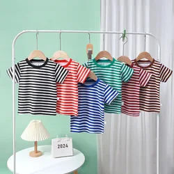 Camiseta infantil de algodón a rayas ligera y fresca para verano