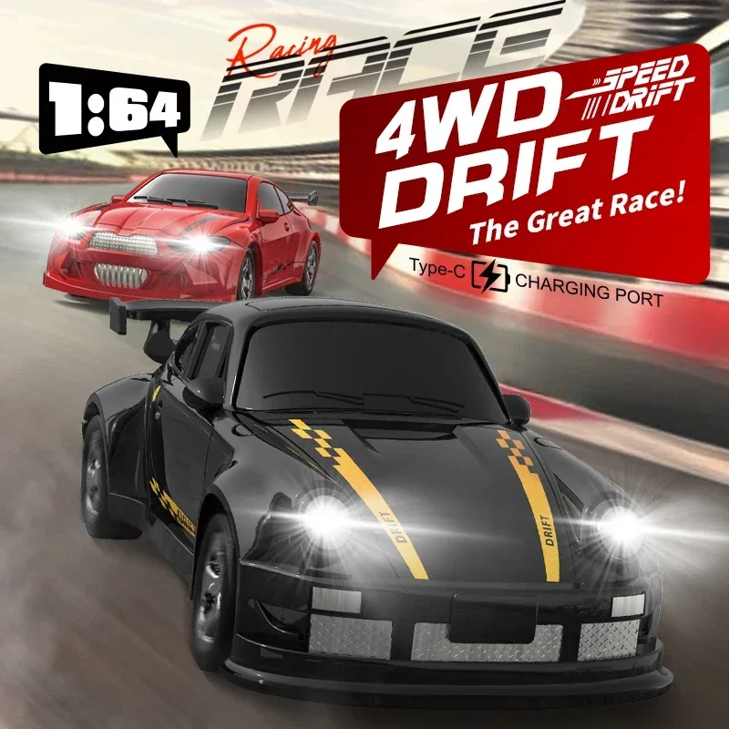 Mini coche teledirigido 1/64, coche teledirigido de escritorio a escala completa, iluminación, vehículo de carreras, coches deportivos de alta velocidad, juguete para niños, regalos - imagen 4
