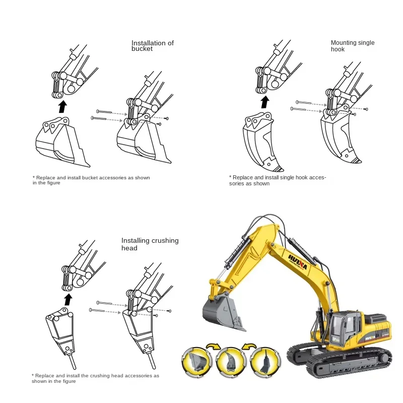HUINA-excavadora de juguete de aleación, modelo 1/40, coche de juguete fundido a presión, cargador de patrón estático, Bulldozer, ingeniería, coche de construcción, regalos para niños - imagen 4