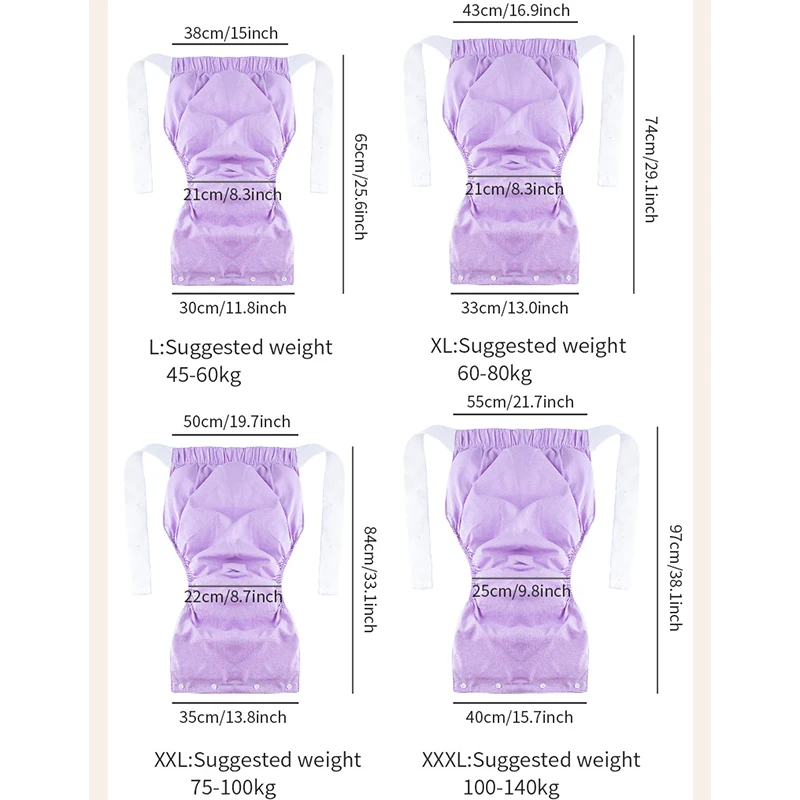 Conjunto de falda de pañal para adultos impermeable y a prueba de fugas: 1 pañal + 1 pantalón de cuidado a presión, diseño transpirable - imagen 2