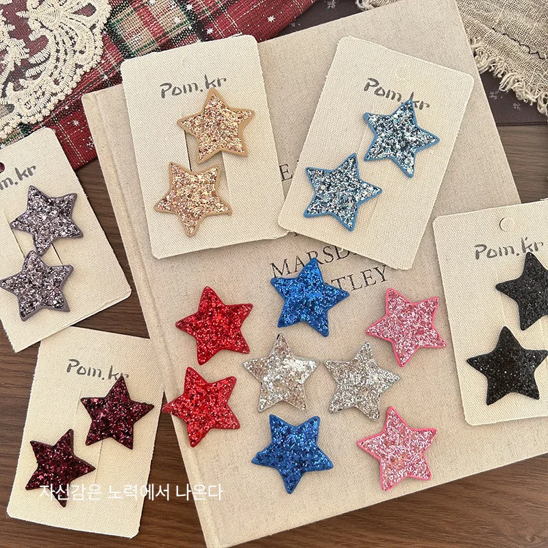 Pinzas para el cabello de estrella brillante para niña, pasadores de corazón con purpurina, accesorios para el cabello para niños, pinzas para el cabello finas con agarre antideslizante, moda coreana - imagen 3