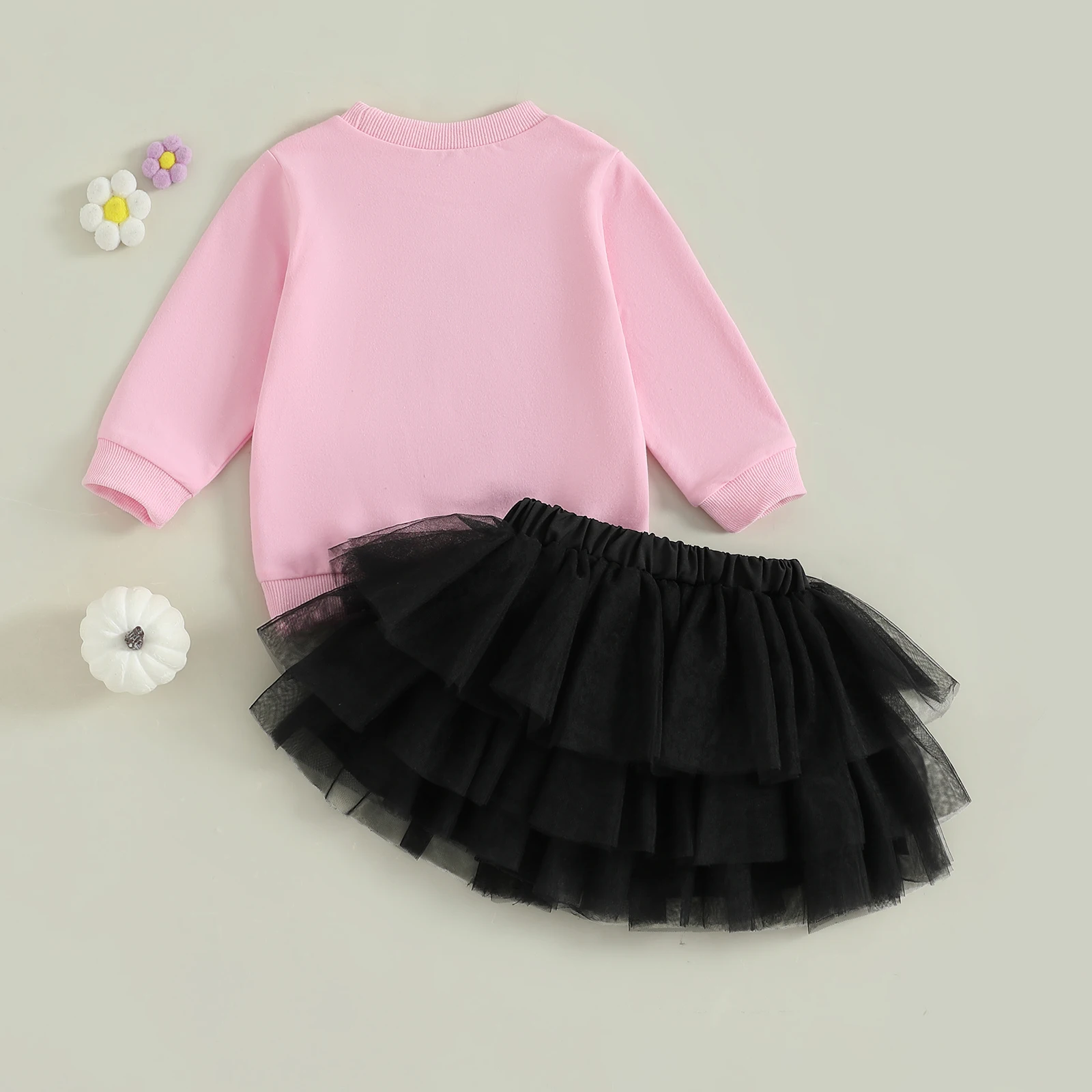 SUNSIOM Traje de Halloween para niña pequeña de 1 a 6 años, sudadera de manga larga con bordado de fantasma, falda de tul con cintura elástica, conjunto de otoño de 2 piezas - imagen 3