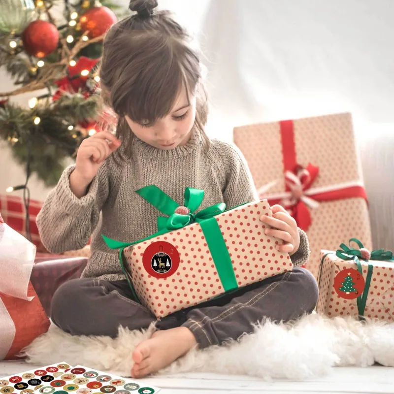 1 hoja de pegatinas de papel con números de calendario de Adviento de Feliz Navidad, galletas de Navidad, dulces, embalaje de regalo, etiquetas adhesivas de sellado, Año Nuevo - imagen 4