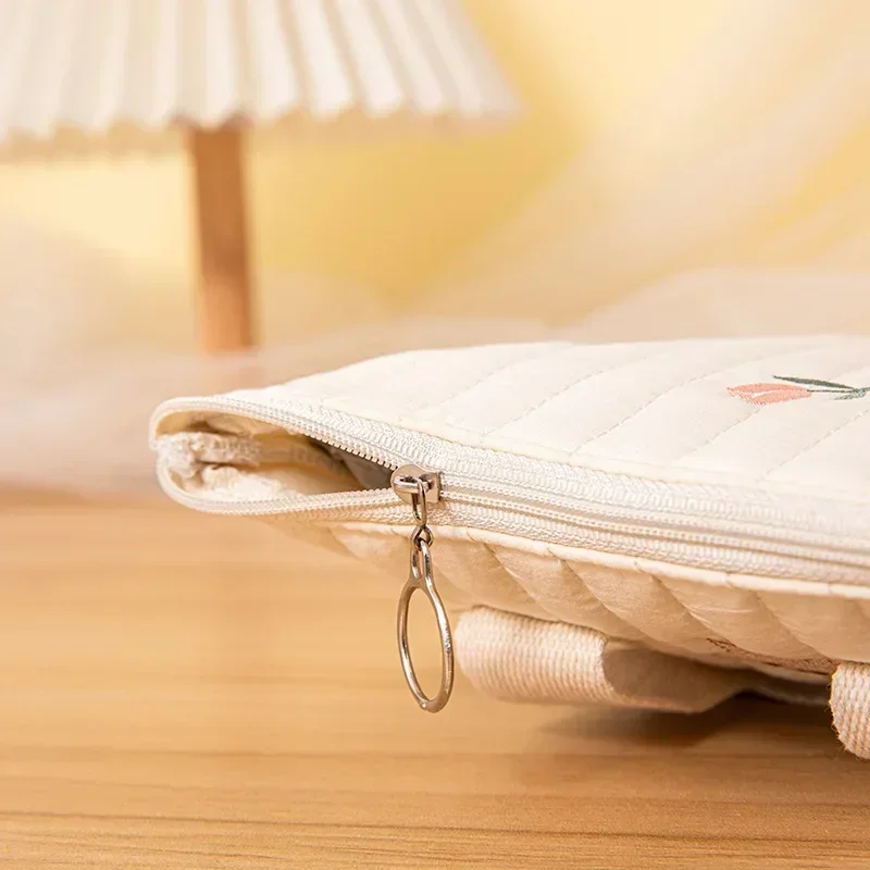 Bolsa de pañales para bebé con bordado de oso bonito, bolsa portátil para pañales, bolsa de algodón para mamá, bolsa de almacenamiento para cochecito, organizador para bebé - imagen 3