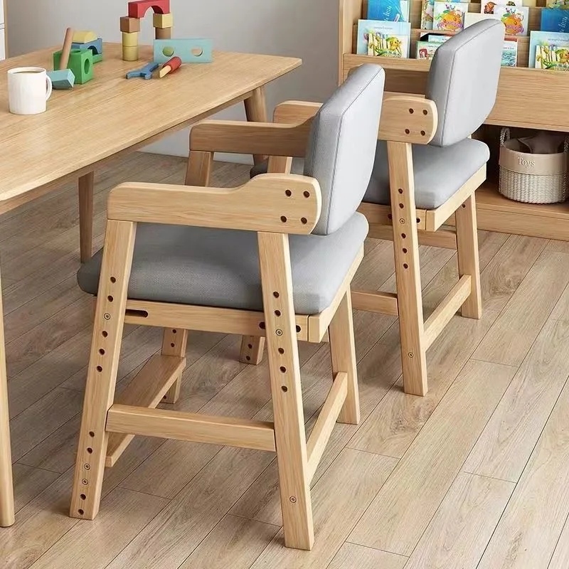 Silla de aprendizaje de madera maciza para niños, silla de elevación para el hogar del estudiante, silla de escritura ajustable, respaldo, comedor en casa - imagen 2