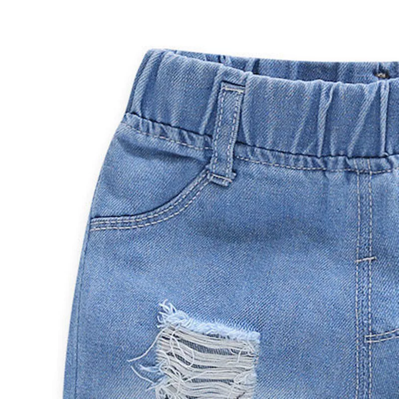 Pantalones de verano para niños, pantalones cortos vaqueros rasgados para bebés, novedad de verano 2025, pantalones sueltos de cinco cuartos para niño, tendencia de 90-140cm - imagen 5