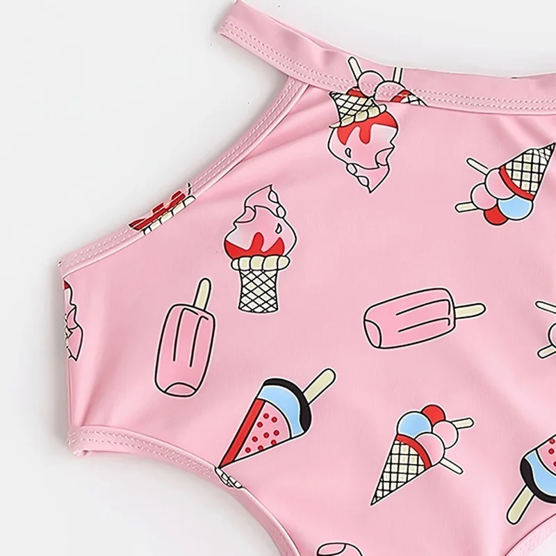 1 Juego de traje de baño bonito de dibujos animados para niña, moda Kawaii con estampado de helado, traje de baño para niña, ropa de playa suave de verano para niños - imagen 4