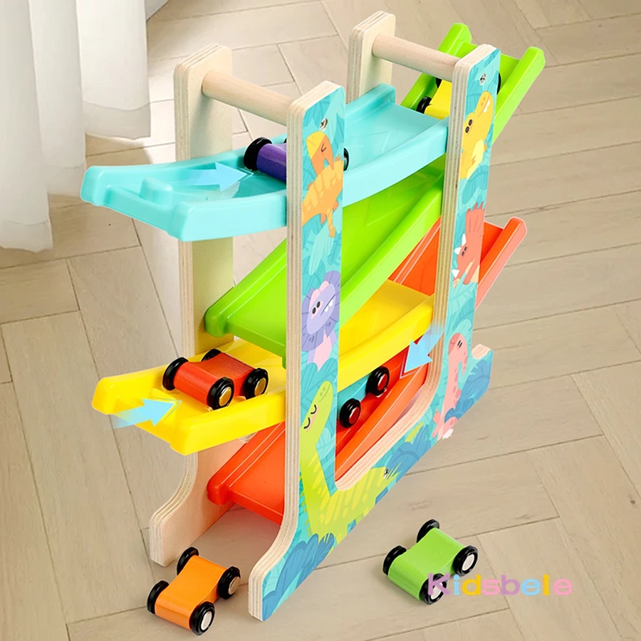 Rampa de coches Montessori de madera con mini coches - imagen 5