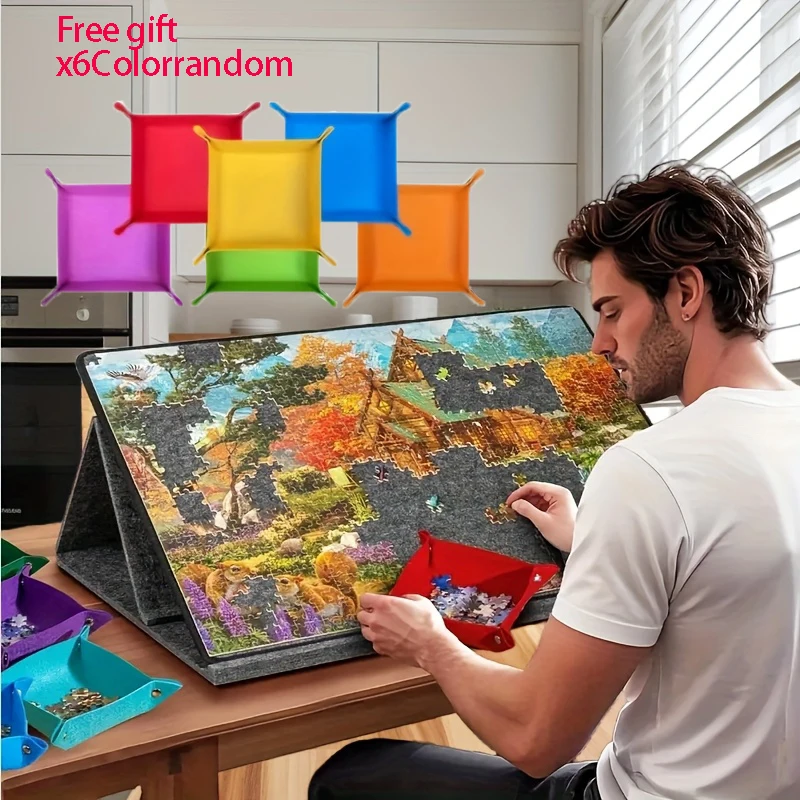 Tablero de rompecabezas inclinable con soporte y cubierta protectora y 6 almacenamientos, mesa de rompecabezas portátil con capacidad para 1000 piezas DIY, regalos de rompecabezas
