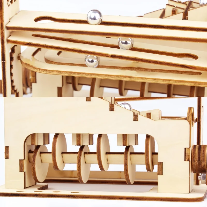 Rompecabezas de mármol en espiral de madera 3D para niños, juegos de mesa mecánicos, juego de modelos de construcción DIY Montessori, Mini bolas de pista, regalo - imagen 4