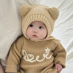 Gorro con orejas de oso ganchillo para bebés y niños otoño invierno
