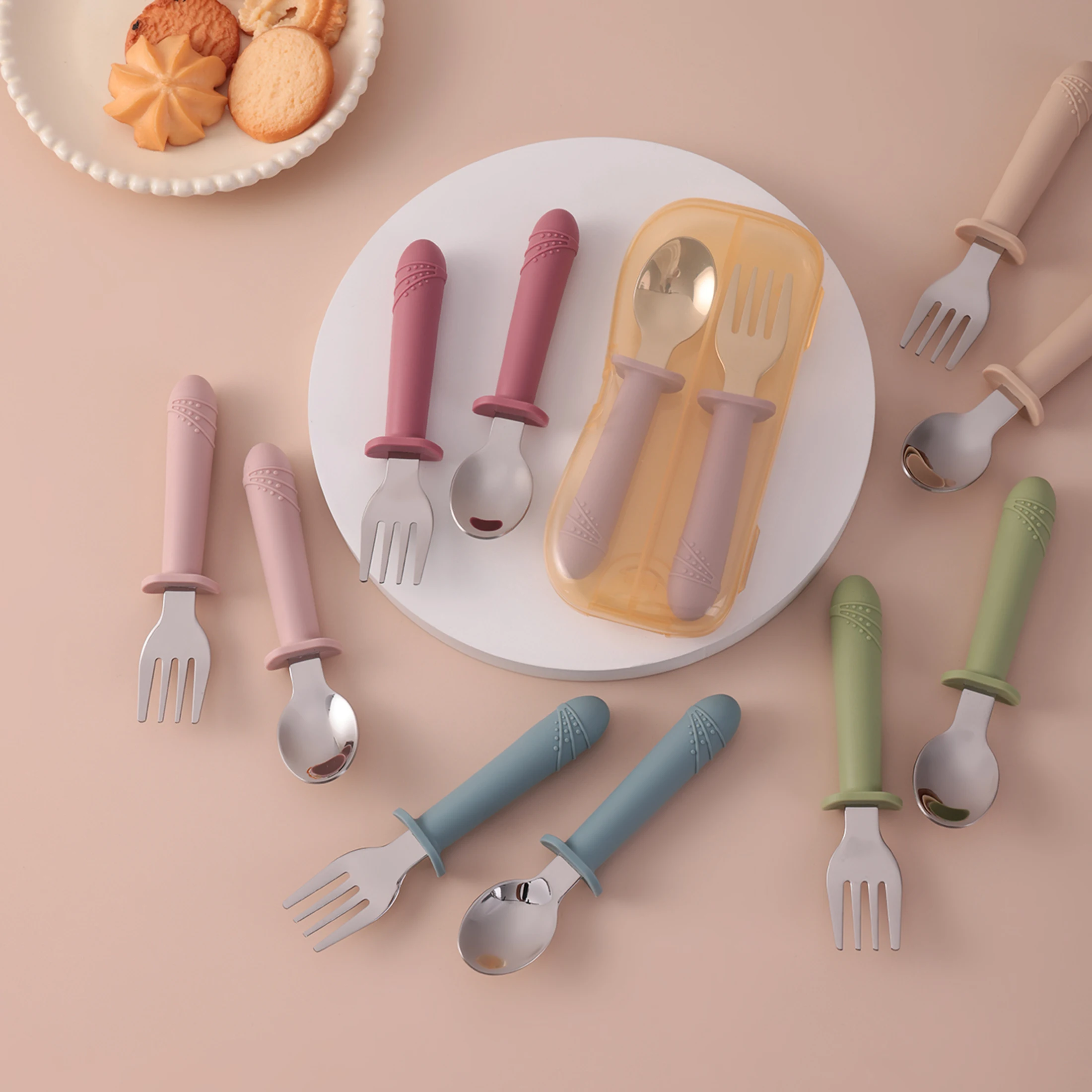 Cubiertos de silicona para bebé con cuchara y tenedor - imagen 4