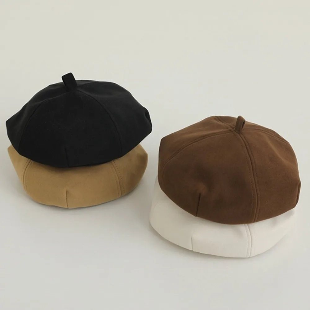 Gorro de boina de invierno para niños, gorro de calabaza a prueba de viento con protección para los oídos, gorro de pintor de artista de Color sólido coreano para niños pequeños - imagen 2