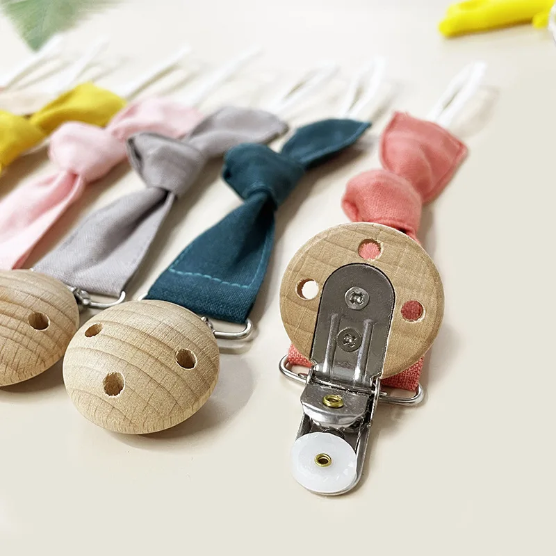 Clip para chupete estilo INS con cuentas de haya, collar mordedor de lino y algodón Natural, cadena cuentagotas antipérdida para bebé, colores puros - imagen 4