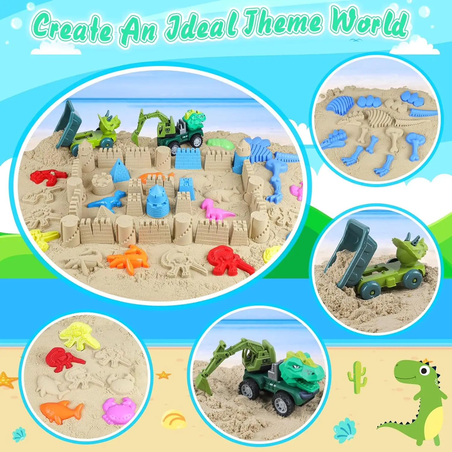 Juguetes de playa dinosaurios para niños – Kit con cubo y moldes - imagen 2