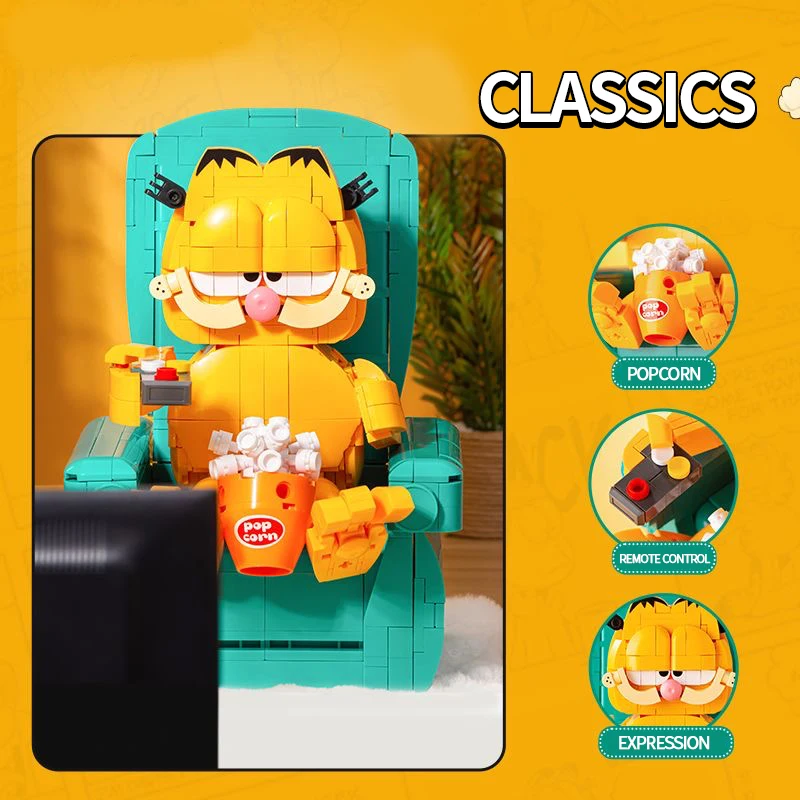 Bloques de construcción Garfield, juego de ladrillos para sofá Sentado Garfield con Mini figuras, modelo de escena de Anime clásico, juguetes educativos DIY para niños - imagen 2