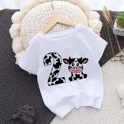 Camiseta de cumpleaños vaca con número para niña