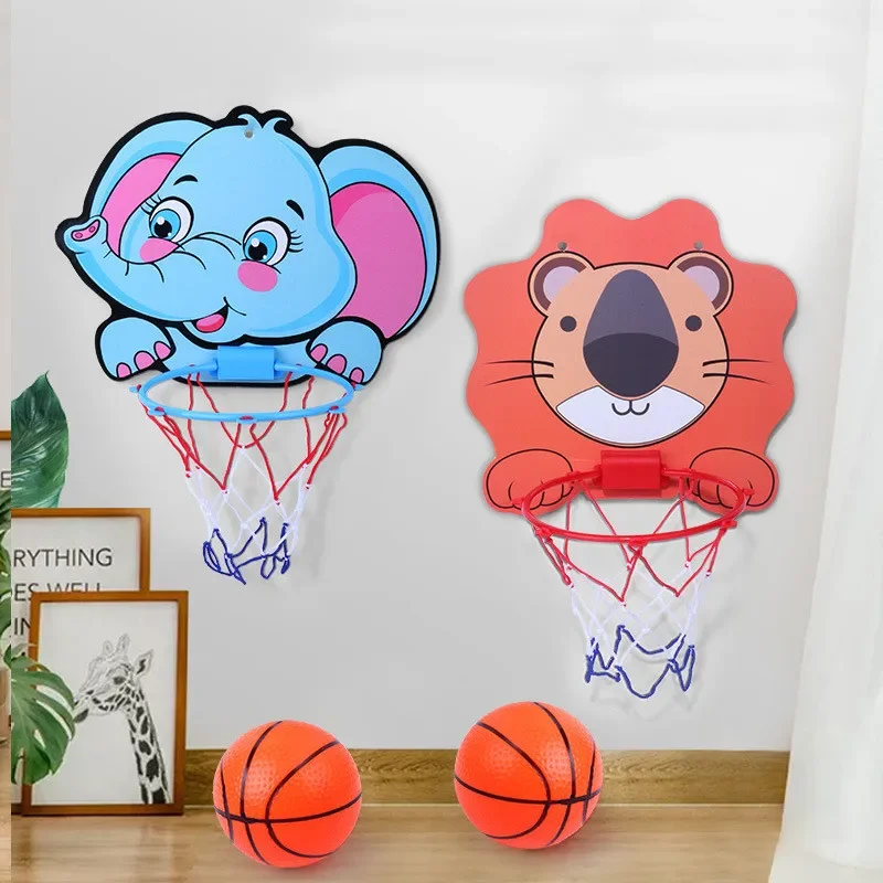 Kit de aro de baloncesto para niños, soporte de baloncesto con animales creativos de dibujos animados, juego de interior y exterior, juguetes deportivos, baloncesto para niños