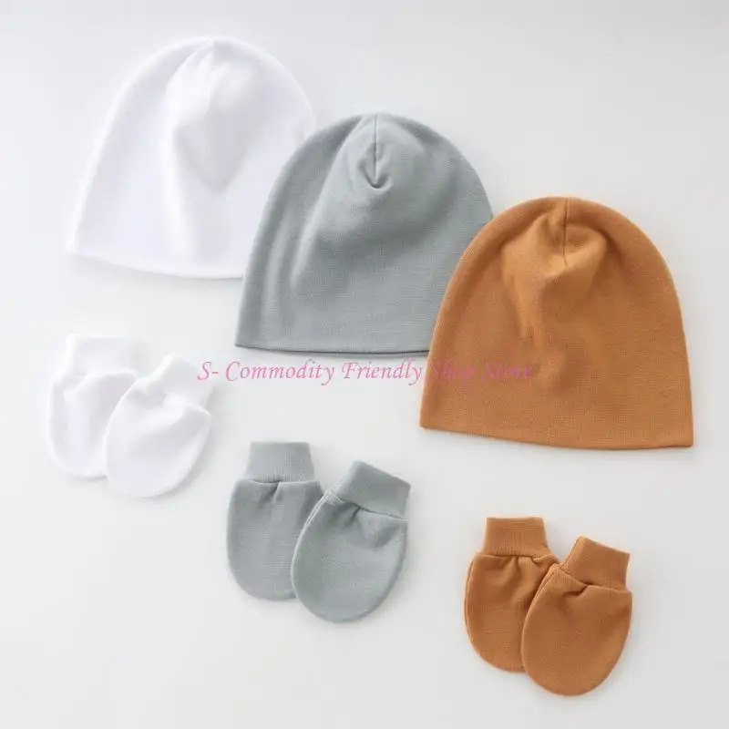 Guantes antiarañazos 85AE con gorro, gorros turbante para recién nacidos, gorro fetal suave y transpirable para bebé - imagen 3