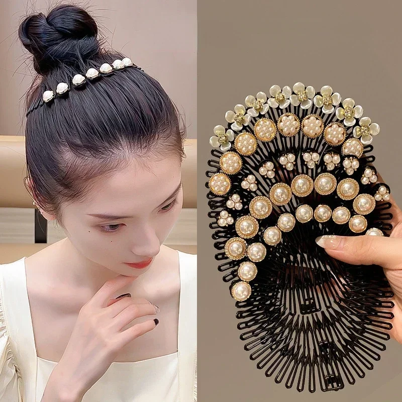 Organizador de cabello con perlas y flor de Camelia redonda coreana para niñas y mujeres, pinzas para el cabello, tocados recogidos para niños, accesorios para niños - imagen 2