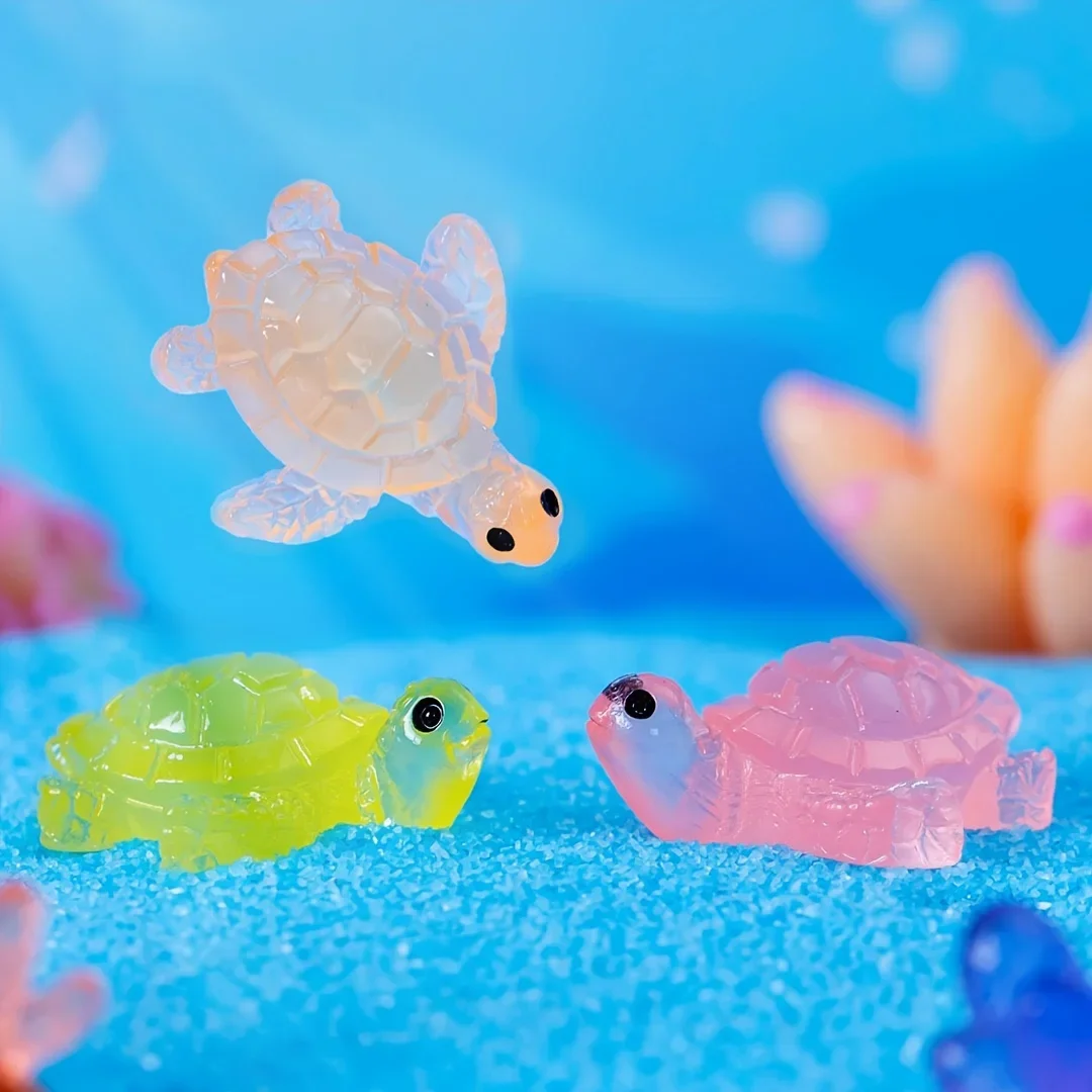 Adornos de tortuga pequeños luminosos, 10 piezas, Micro paisaje, artesanía de resina DIY, Color mezclado - imagen 5