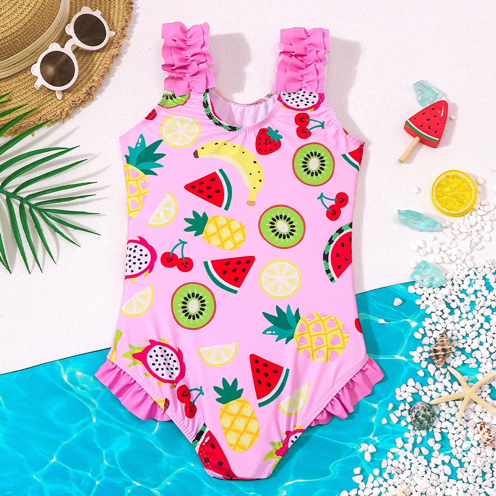 Bañador una pieza niña estampado de frutas con volantes para surf - imagen 2