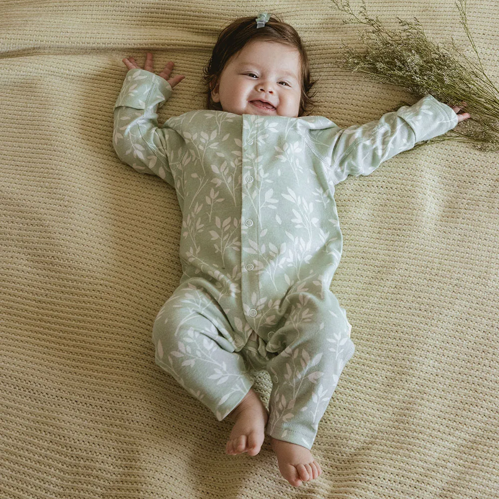 Pelele para bebé de 2 a 9 meses, pijamas para bebé, 100% algodón, suave, alta calidad, mano de obra sin costuras, protección de manos para recién nacido, ropa de dormir con estampado de hierba - imagen 2