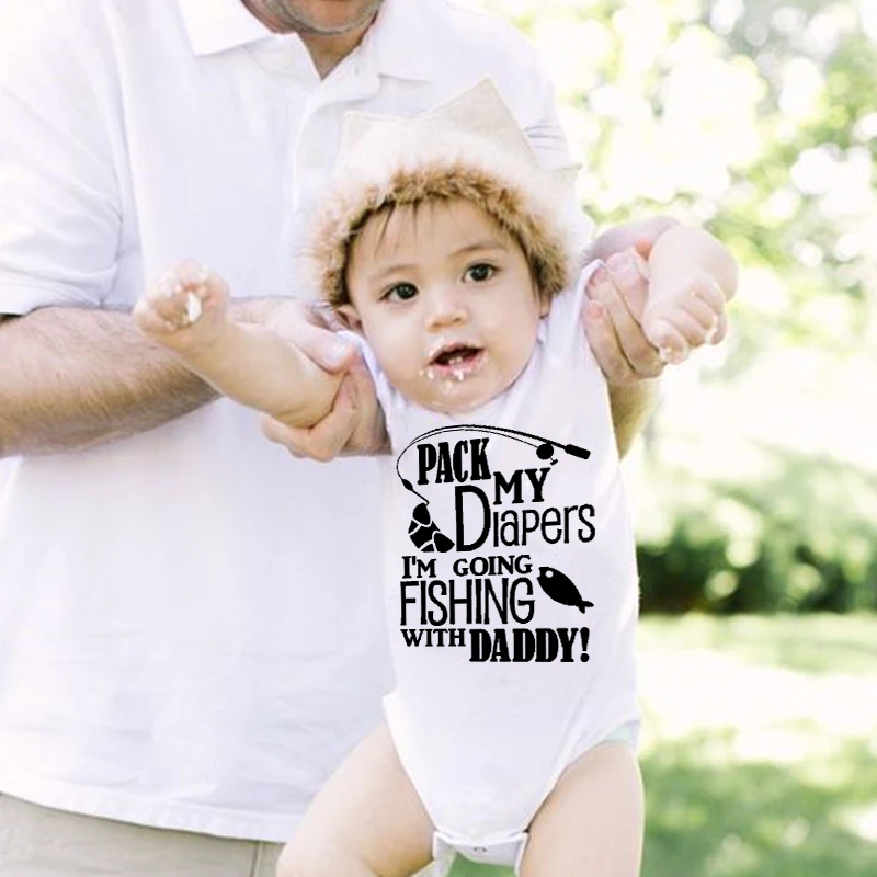 Divertido pelele para bebé, Unisex, de manga corta, paquete para recién nacido, mis pañales, ir a pescar con estampado de papá, ropa para bebé, monos infantiles