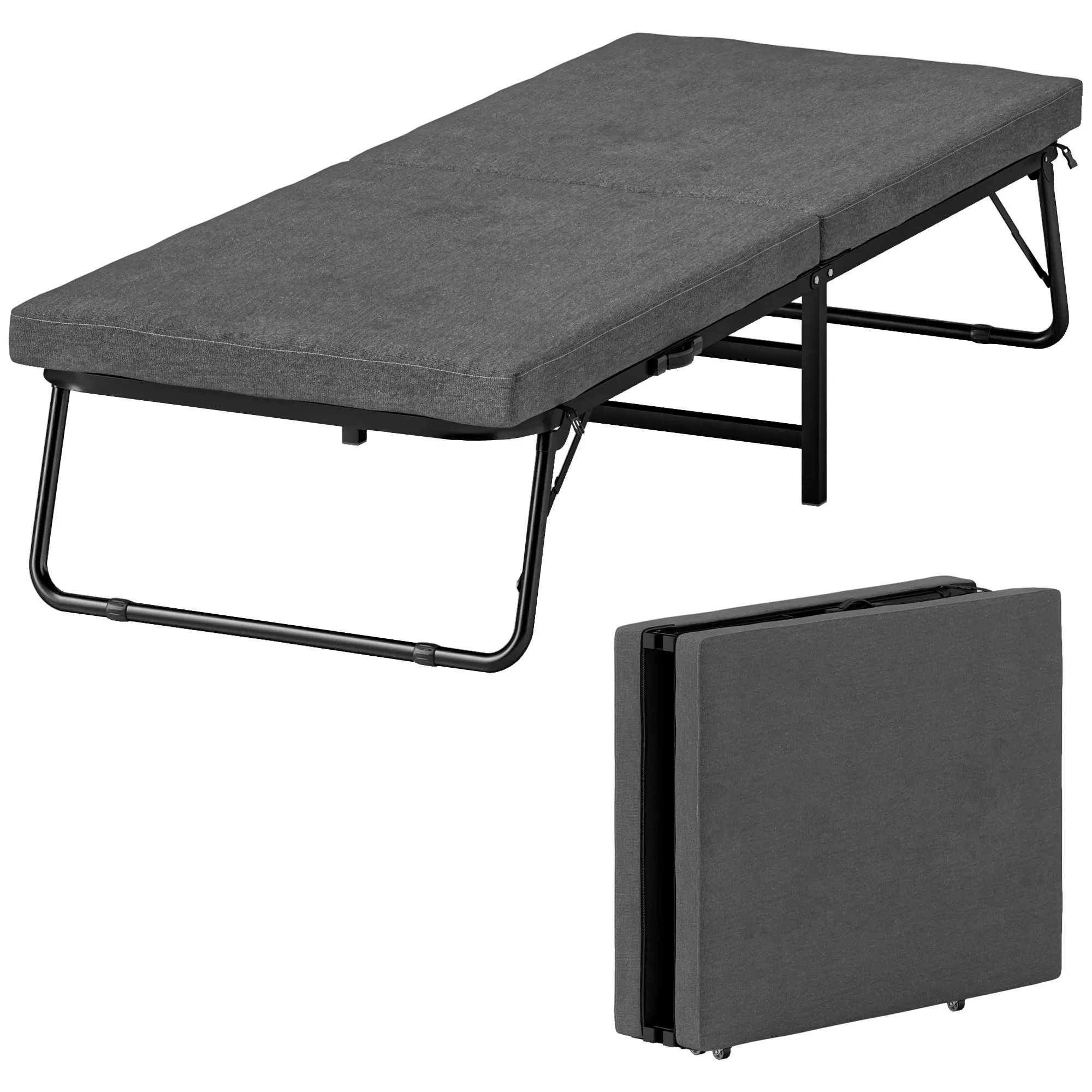 HOMCOM Cama Plegable 70x180 cm con Colchón de Espuma Mueble Cama Plegable con Respaldo Ajustable en 5 Posiciones y Ruedas Cama de Invitados Carga 120 kg - imagen 2