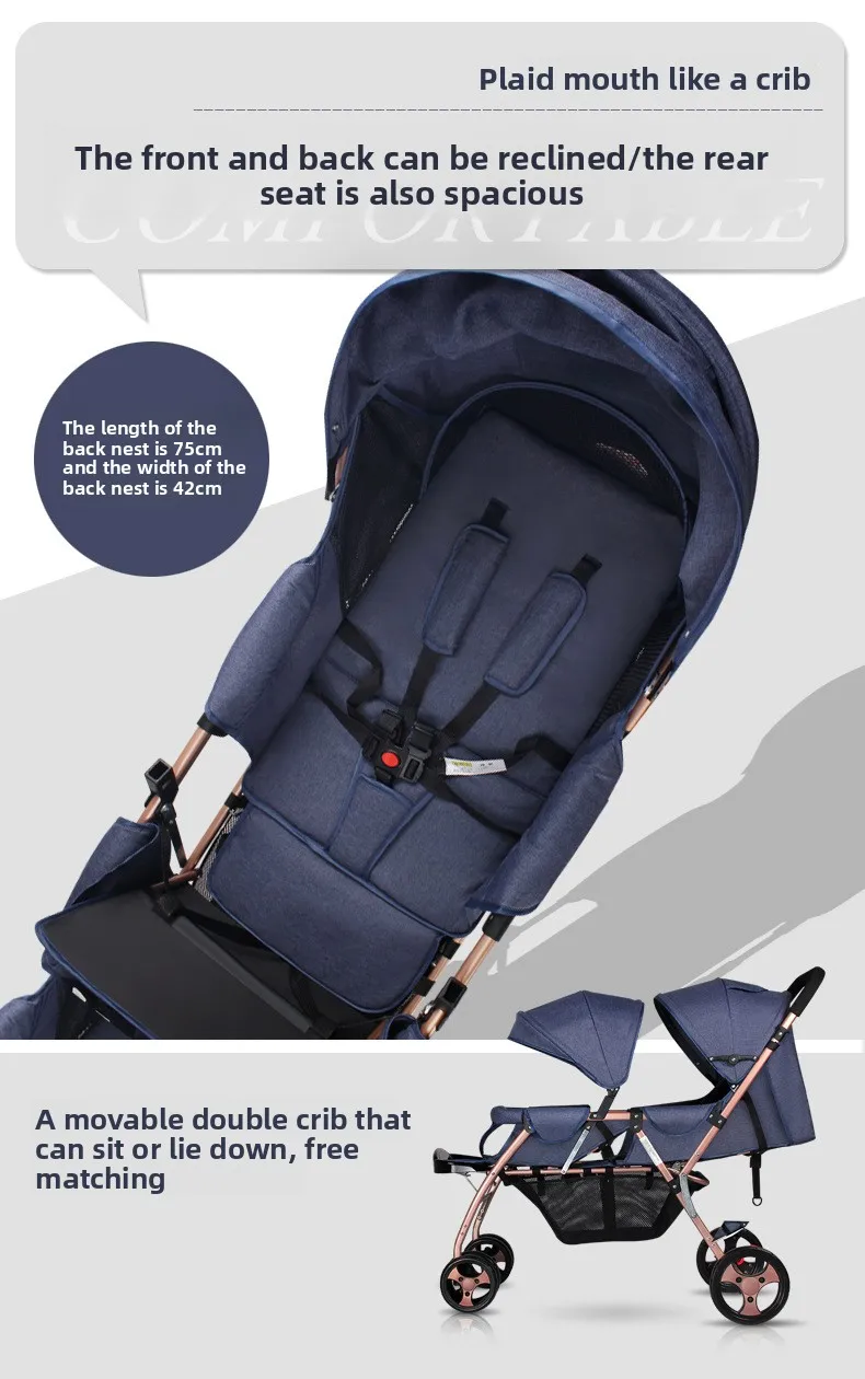 El segundo niño puede sentarse y acostarse, plegable súper liviano, carrito delantero y trasero. - imagen 2
