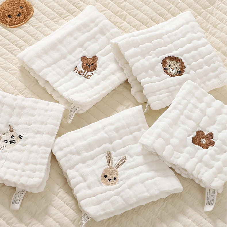 Toalla suave para bebé, paño para eructar, 6 capas de algodón, bonito bordado, toallitas para la cara, babero para recién nacido, pañuelo para niños, 5 uds. - imagen 2