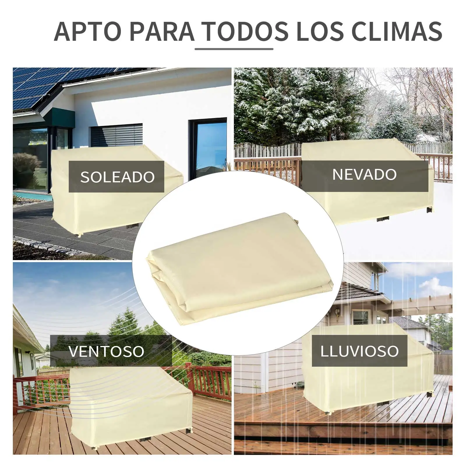 Outsunny Funda Protectora para Banco de 2 Plazas 140x84x56/94 cm Cubierta de Muebles Exterior Tela Oxford 600D con Recubrimiento Impermeable para Jardín Patio Terraza Crema - imagen 4
