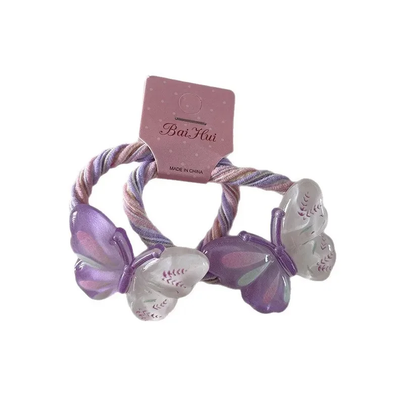 2 uds lazos para el cabello de Color caramelo mariposa transparente coleteros de alta elasticidad para niñas banda para el cabello dulce al por mayor - imagen 3