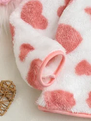 Cárdigan blanco de invierno para niña con corazones rosas estampado