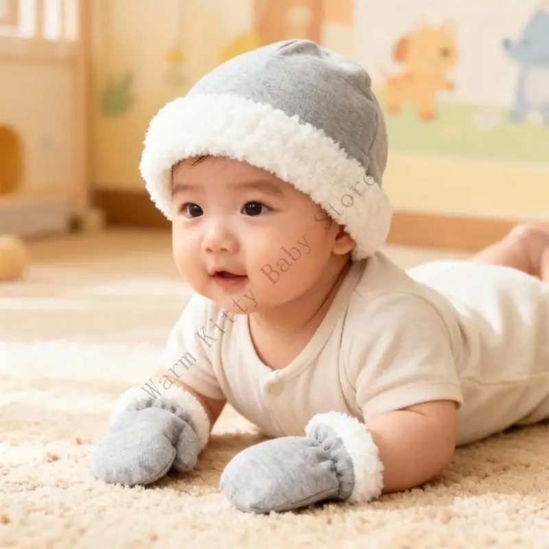 XXFE Gorro de algodón para bebé con guantes de invierno - imagen 3