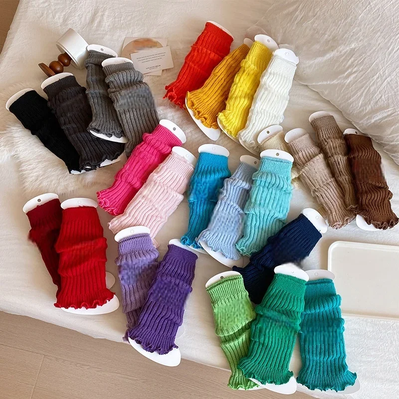 Primavera nuevo Color caramelo niñas calentadores de piernas de punto calcetines con volantes puños calcetines de pierna de moda antideslizantes calcetines lindos juguetones para niñas - imagen 4