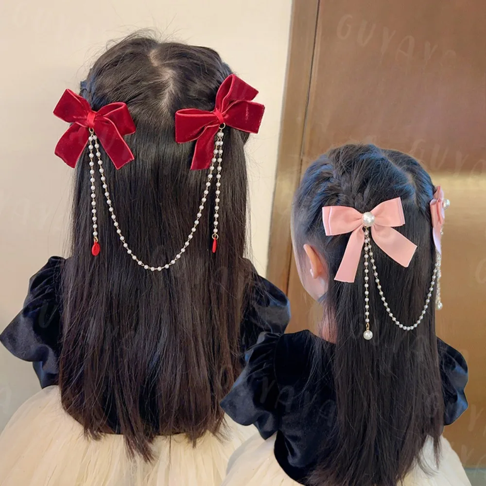 Horquillas lazo princesa con perlas rosas para niña