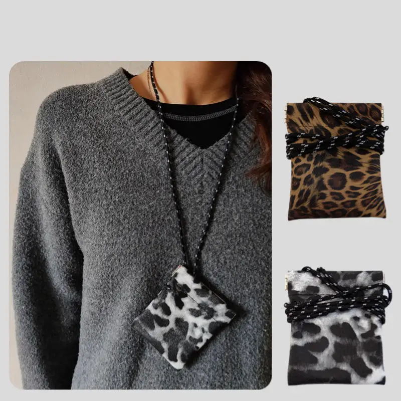 Bolsa de almacenamiento para auriculares para colgar en el cuello para evitar la pérdida, para hombres y mujeres, monedero pequeño, billetera, tarjetero de cuero, Mini monedero