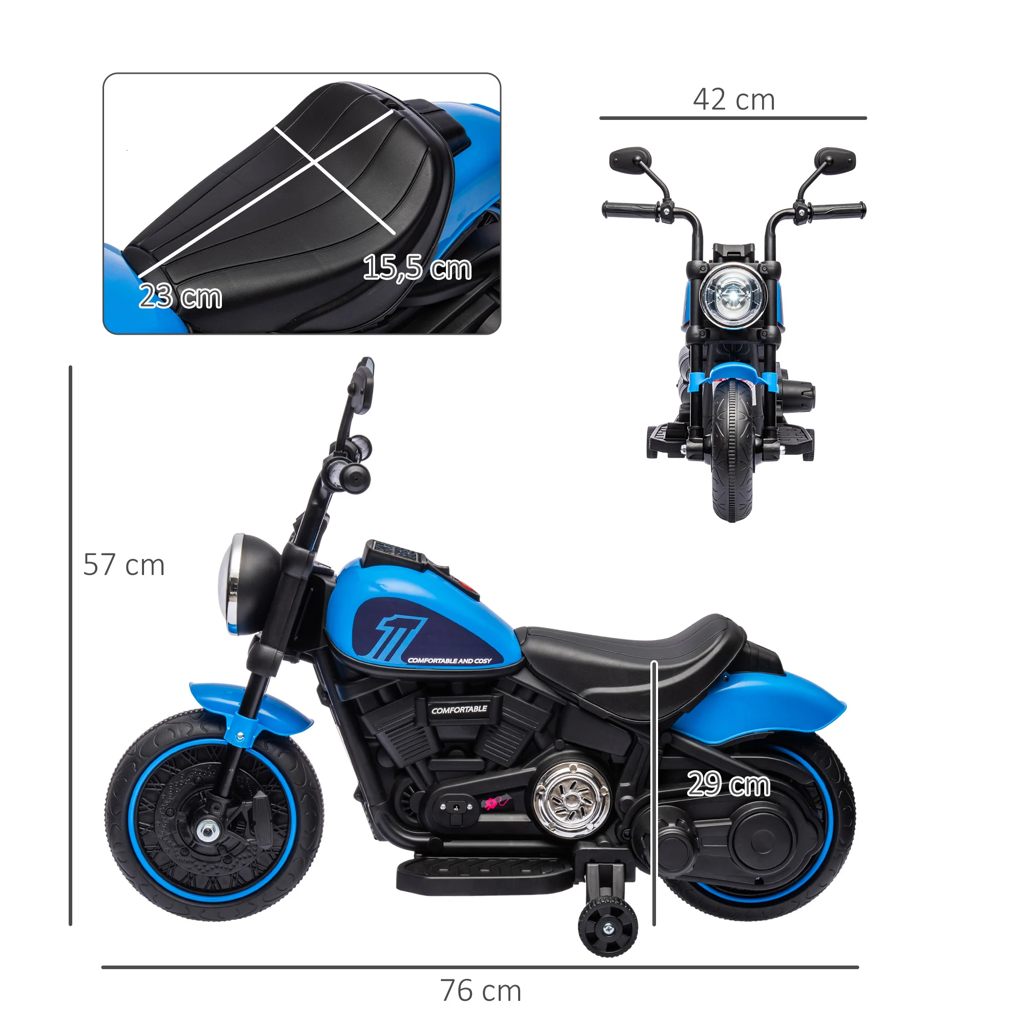 HOMCOM Moto Eléctrica para Niños de 18-36 Meses, Moto Eléctrica Infantil con Batería 6V, Faro y Ruedas Auxiliares Desmontables, Carga 25 kg - imagen 4