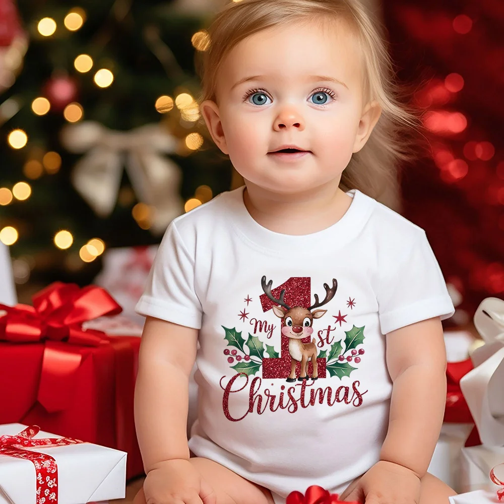 Mameluco con estampado de mi primera Navidad para bebé, traje infantil para fiesta de Navidad, mono de manga corta para niños y niñas, mono de Navidad para niños pequeños, ropa
