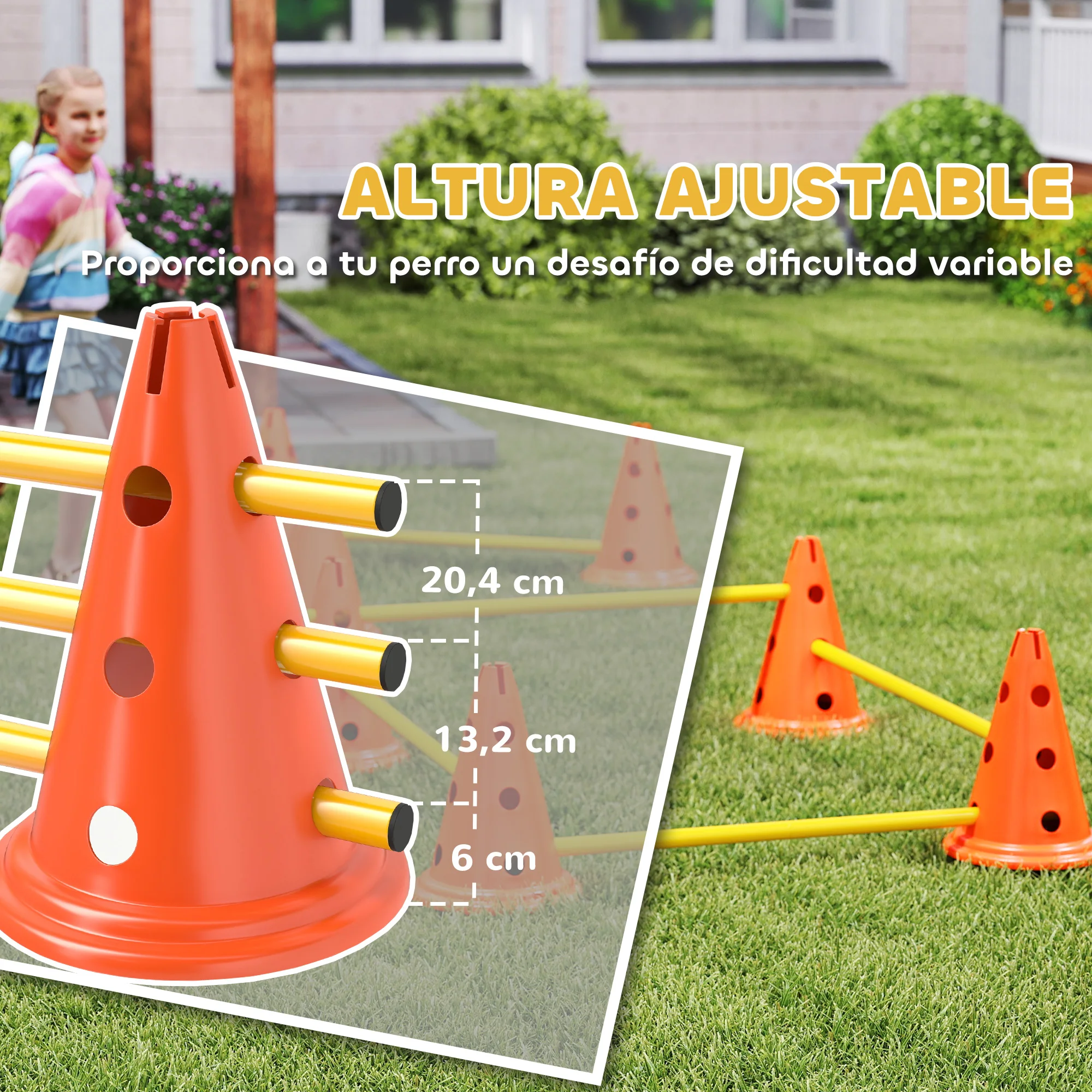 PawHut Juego de Agilidad para Perros, Vallas de Obstáculos de Entrenamiento de Coordinación, 8 Conos 30 cm de Altura, 4 Barras 80 cm de Longitud y Bolsa de Transporte, para Deporte de Fútbol y Perros - imagen 5