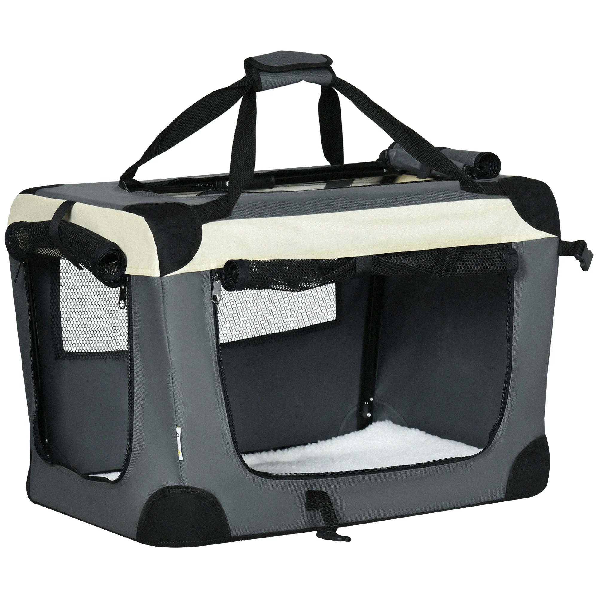 PawHut Transportín para Perros Plegable 60x41x41 cm Transportín para Mascotas con Ventanas Cojín Suave y 2 Correas del Hombro Bolsa de Transporte para Mini Perros Gatos Gris - imagen 2