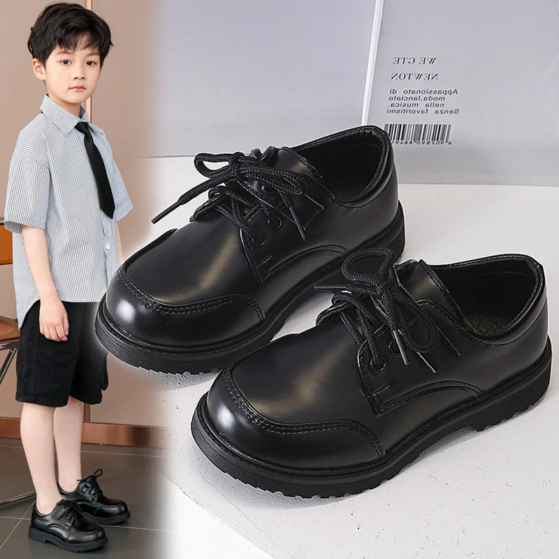 Zapatos de cuero para niños, moda de primavera y otoño, zapatos de suela blanda para niños, zapatos planos de rendimiento para estudiantes escolares, zapatos grandes para niños, zapatos formales negros - imagen 2