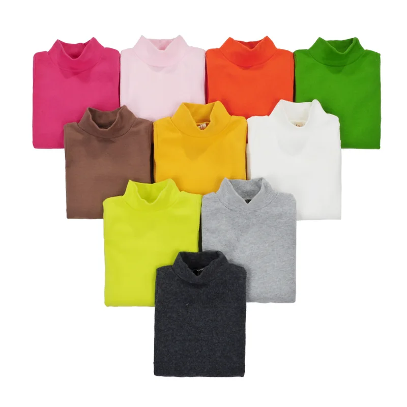 Camiseta de cuello alto para niños y niñas de 1 a 6 años, camisas de algodón de Color caramelo sólido, camisetas de manga larga para niños y niñas, Otoño e Invierno