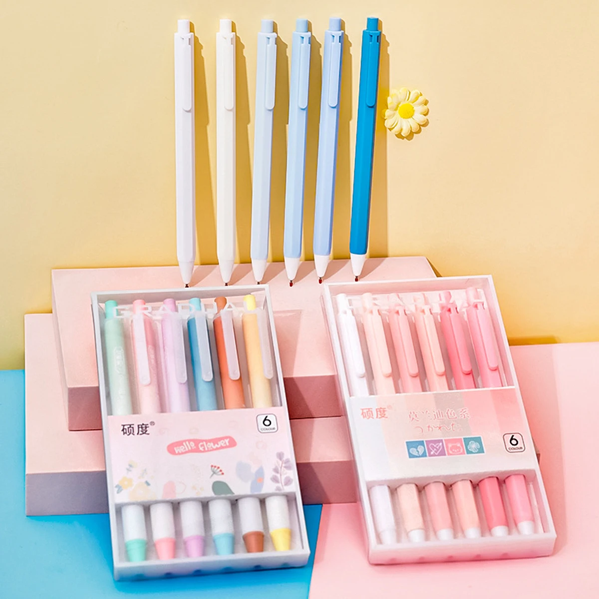 6 bolígrafos de Gel en caja, bolígrafo de Gel con punta ST de 0,5mm, bolígrafo de Gel con prensa, Color Morandi, bolígrafo de escritura de secado rápido, suministros escolares y de oficina, papelería - imagen 2