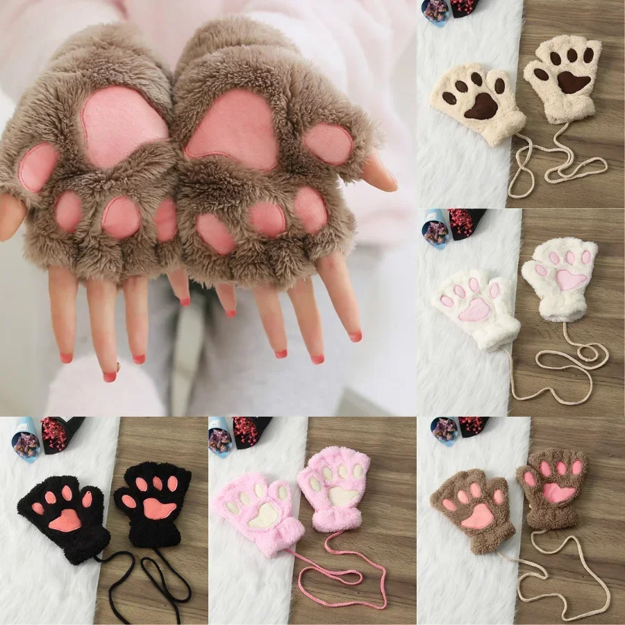 Kawaii Guantes medio dedo gato forro cálido niños – Invierno suave