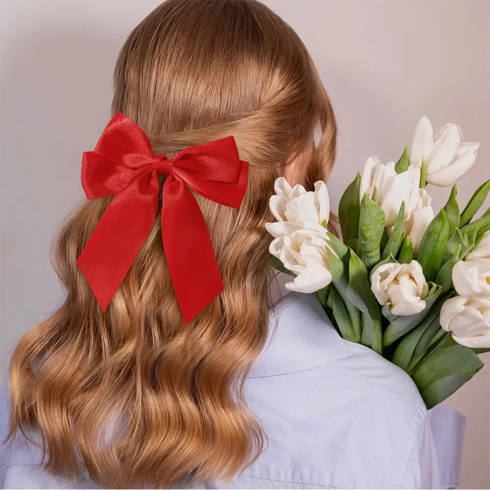 1 pieza de pinzas para el cabello con lazo para Festival de Primavera para mujeres y niñas, horquillas con lazos rojos para animar, accesorios para el cabello de Boutique para niños