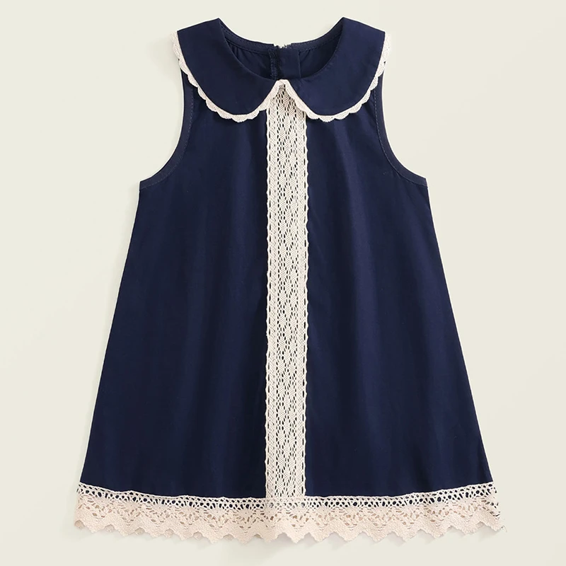 Vestidos de lujo para niñas de verano, moda coreana, cuello de muñeca, malla de encaje, sin mangas, vestido de princesa vaquero, Boutique, ropa para niños BC1703