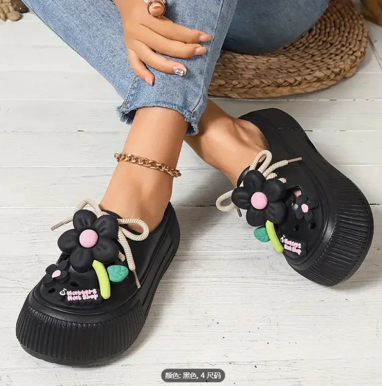 Zapatillas de verano 2025 para mujer, bonitas sandalias con plataforma de flores DIY, zuecos informales para interiores y exteriores, chanclas de playa, calzado para el jardín y el hogar para mujer - imagen 3